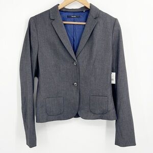 Tahari MIRABELLA Two Button Blazer Coat Black Gray Herringbone size 10 NWT